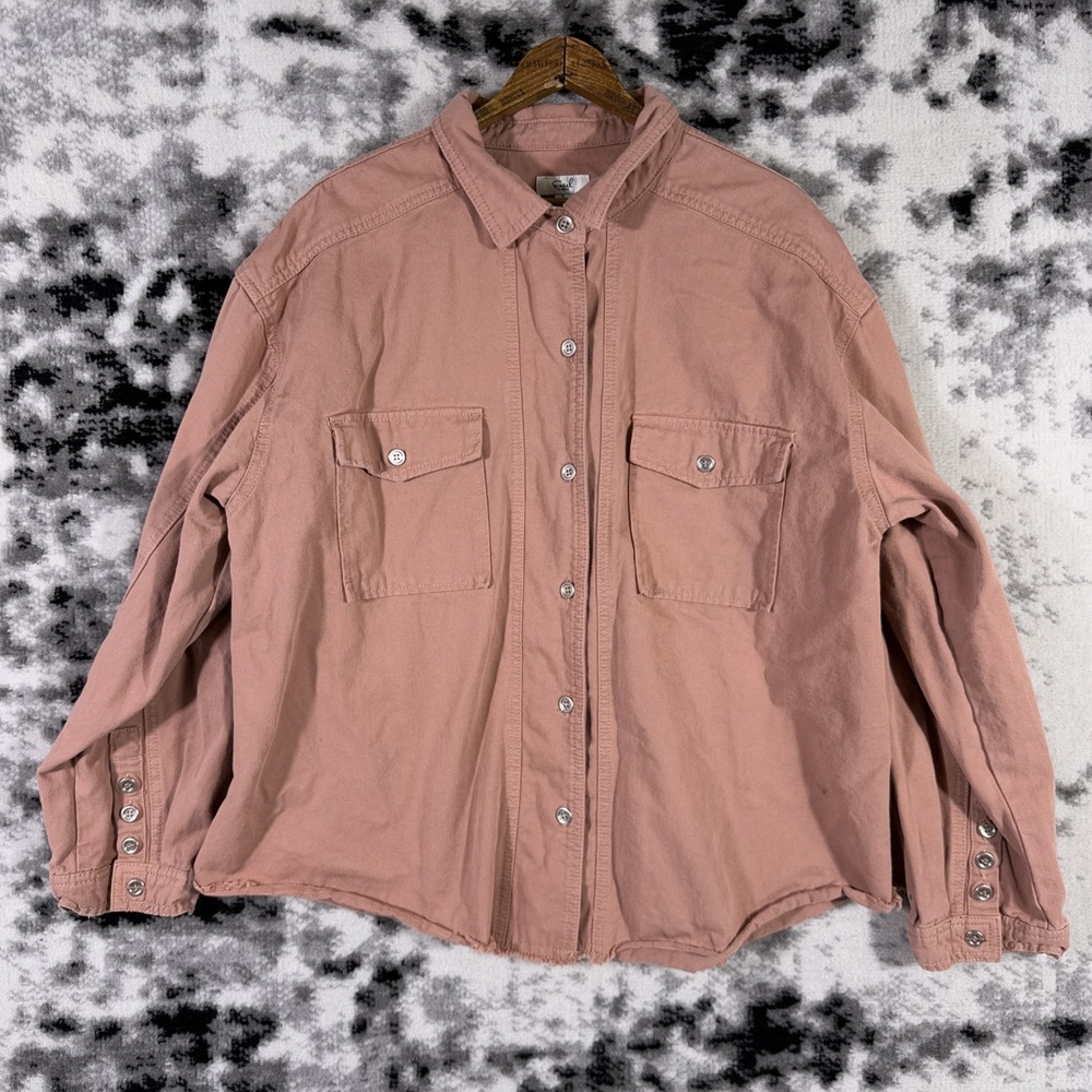Easel Shacket Denim Shirt Womens Large Maeve Pink Trucker Pockets Y2K